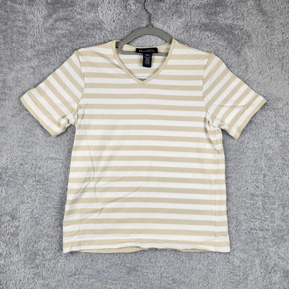 Vintage Denim And Co Shirt Womens Small Beige White Striped Boho Retro Prep Y2k